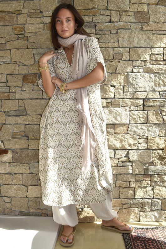 Royal Palm Pillow Cotton Dress Natural 